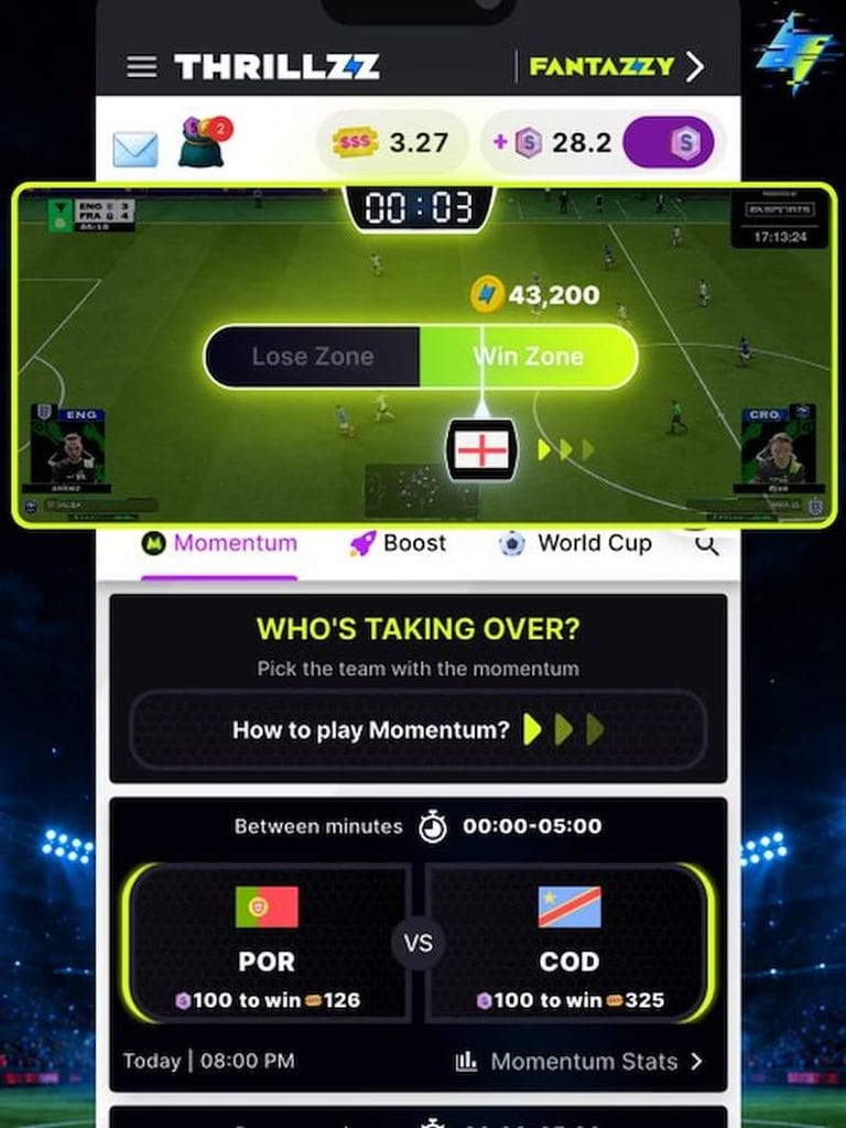Thrillz Social Sportsbook Momentum Feature