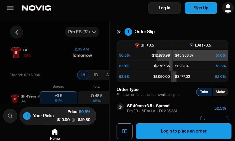 novig trading peer p2p line movement volume liquidity value betting