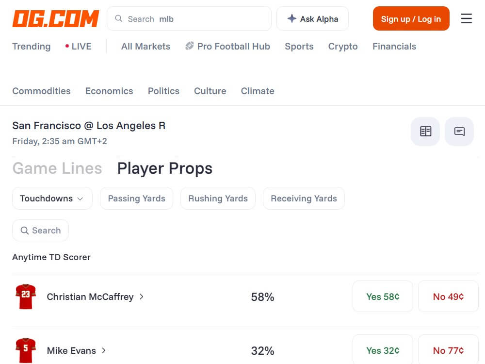 og.com prediction market player props game lines best sites like novig
